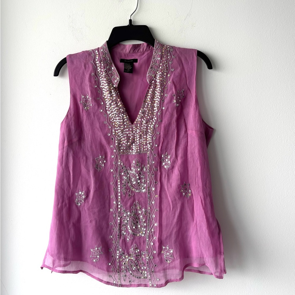 Y2K Silkland Blouse Silk Purple Silver Sequin Womens M Fairycore Festival Boho